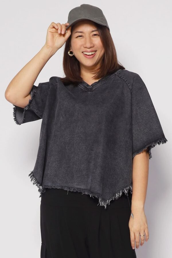 Johan Fringe Top in Black Denim