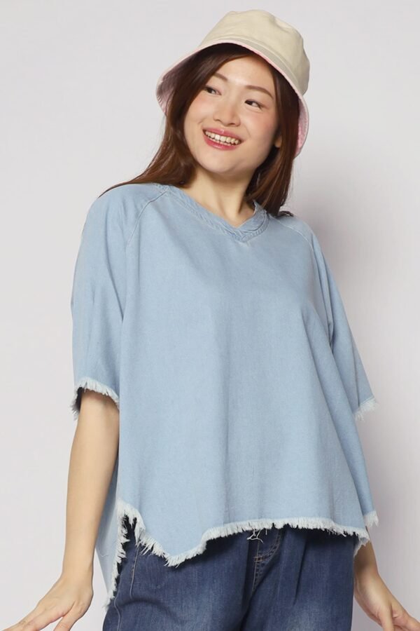Johan Fringe Top in Blue Denim