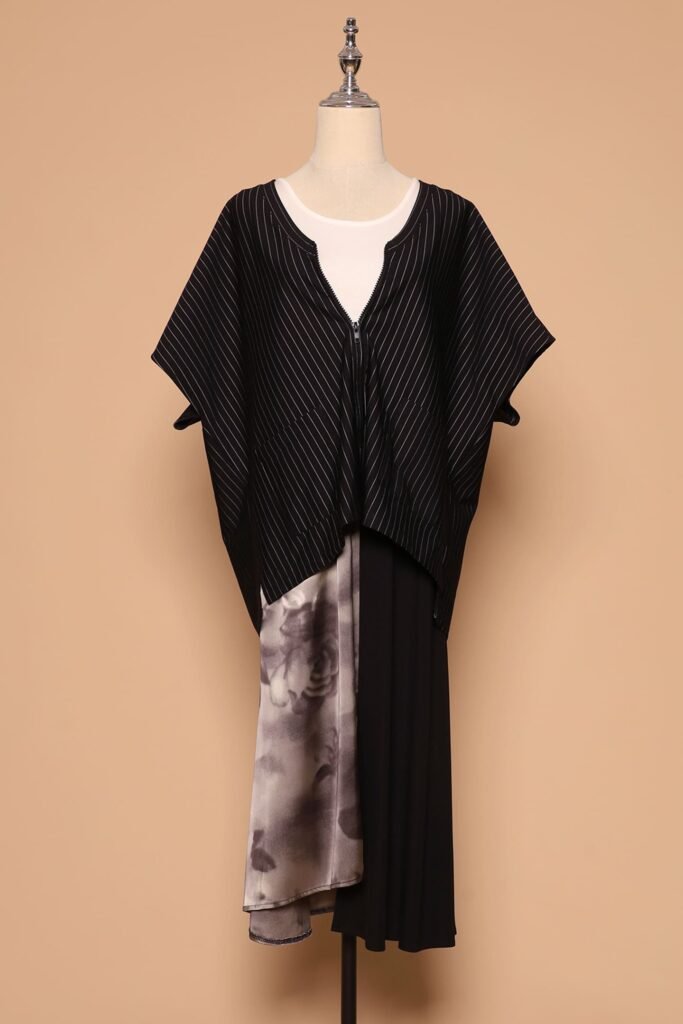 PO - Ryanne Zipper Jacket in Black Stripes